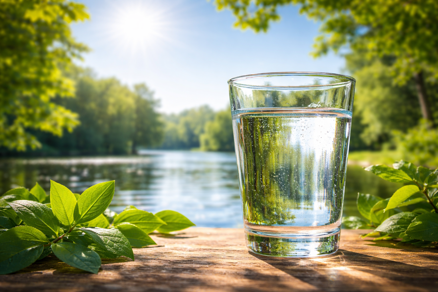 Refreshing drink by the lake